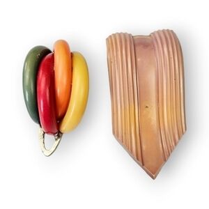 Art Deco Dress Clip Lot Early Plastic Celluloid Multicolor Curved Bar Wave Vtg